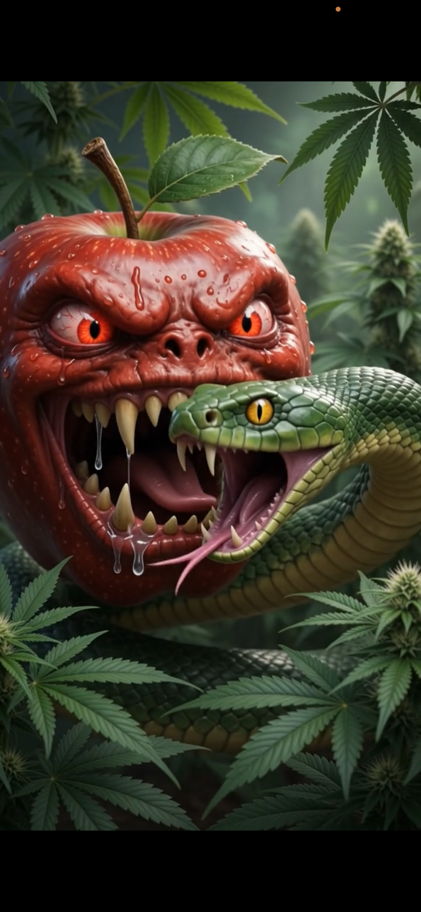 SxXxY Women — Bad Apple and snake in cannabis garden, Marijuanna artwork