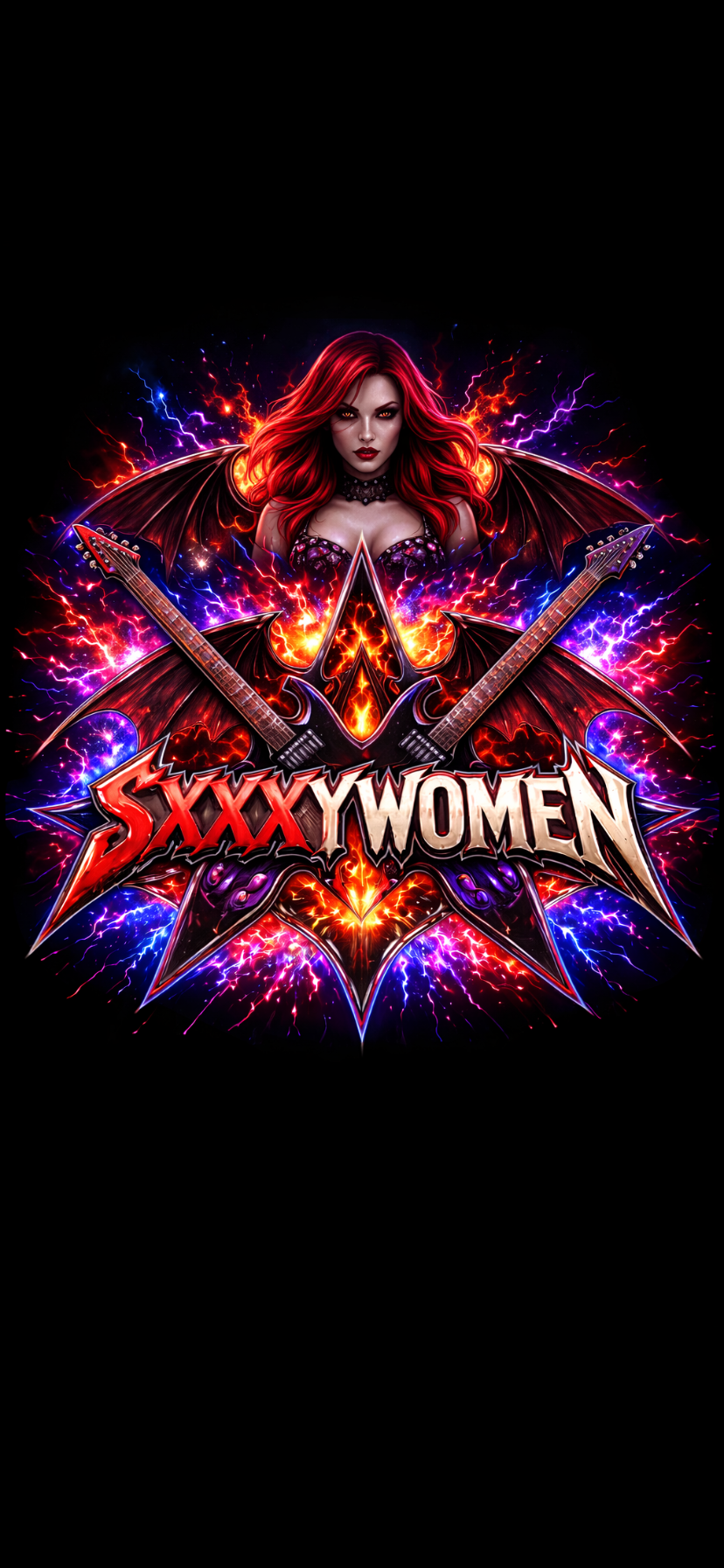 SxXxY Women — official band graphic with winged figure and crossed guitars